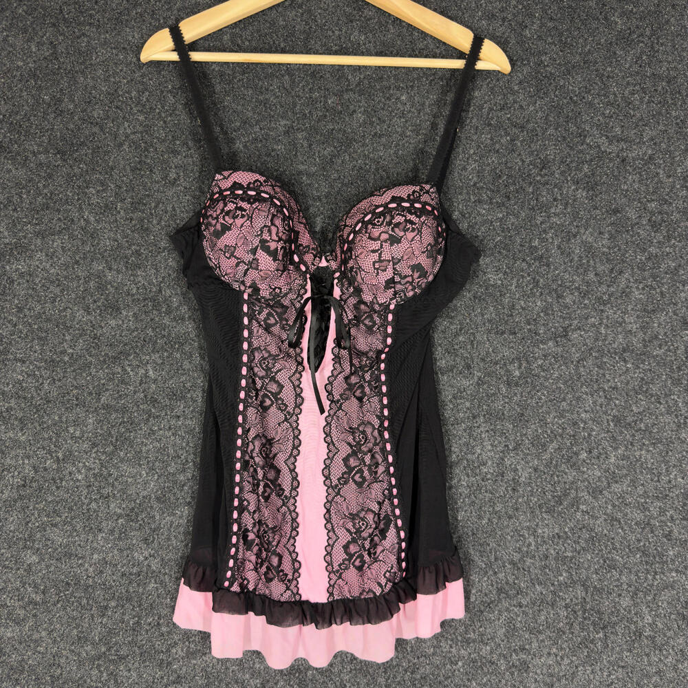 Cinema Etoile Night Gown Women M Medium Black Floral Lace Sleeveless Push Up